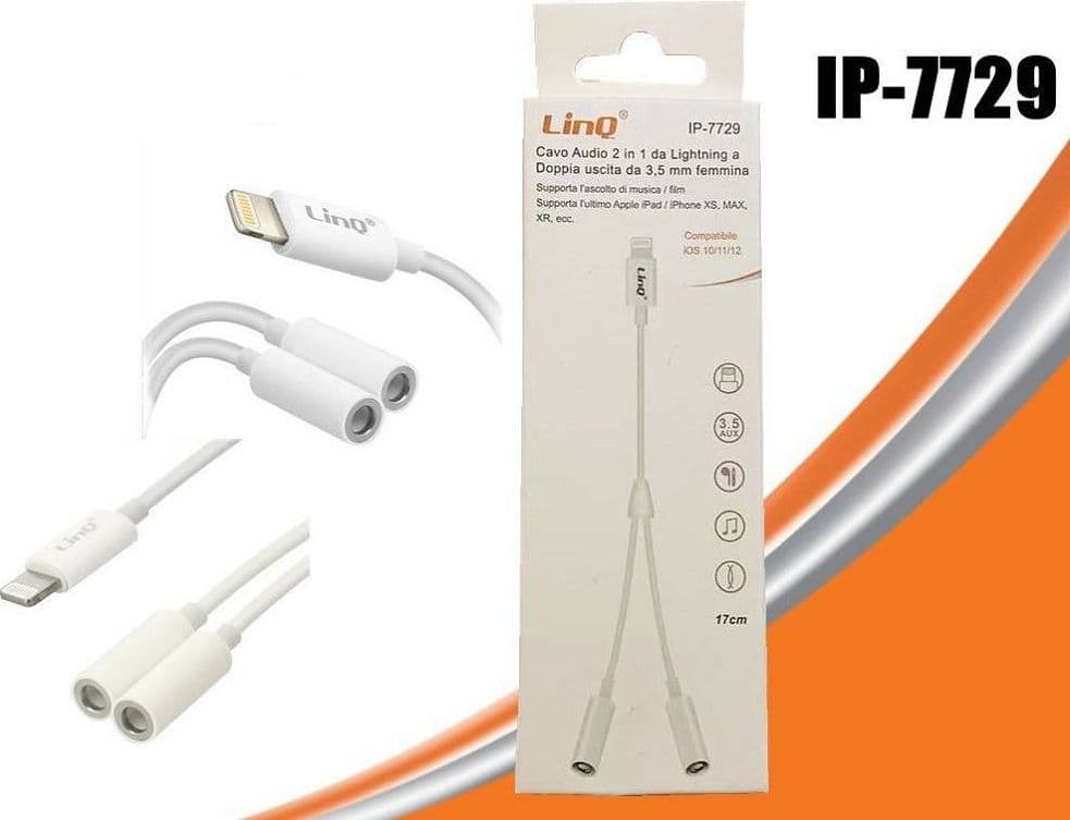 CAVO ADATTATORE AUDIO DA LIGHTNING A DOPPIA USCITA AUX JACK 3,5MM FEMMINA IP-7729 - 3