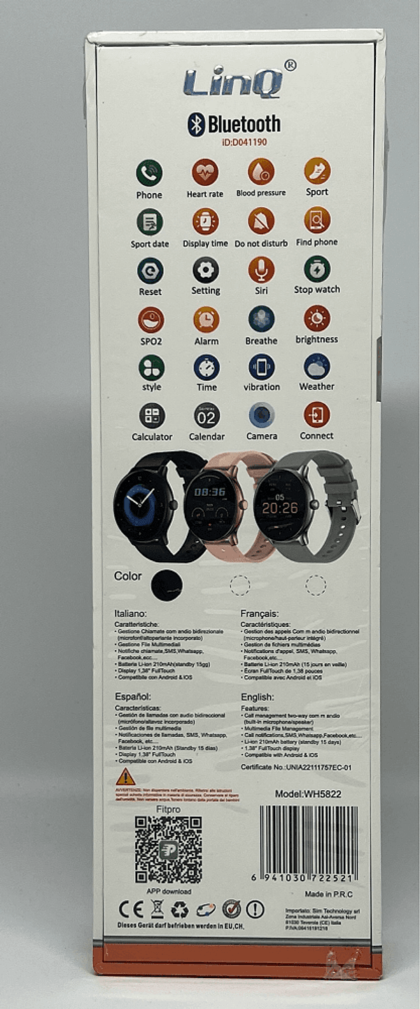 SMARTWATCH OROLOGIO INTELLIGENTE BLUETOOTH SPORT COMPATIBILE ANDROID IOS WH5822 - 2