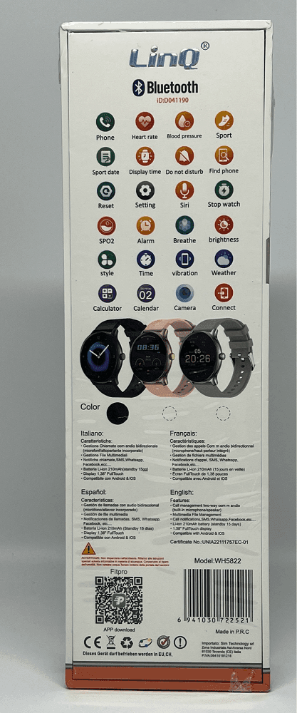 SMARTWATCH OROLOGIO INTELLIGENTE BLUETOOTH SPORT COMPATIBILE ANDROID IOS WH5822 - 2