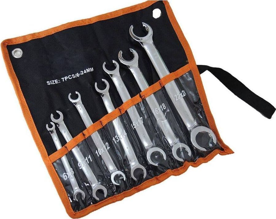 KIT 7 CHIAVI APERTE RACCORDI FRENI 6X8 9X11 10X12 13X14 15X17 16X18 22X24 MM
