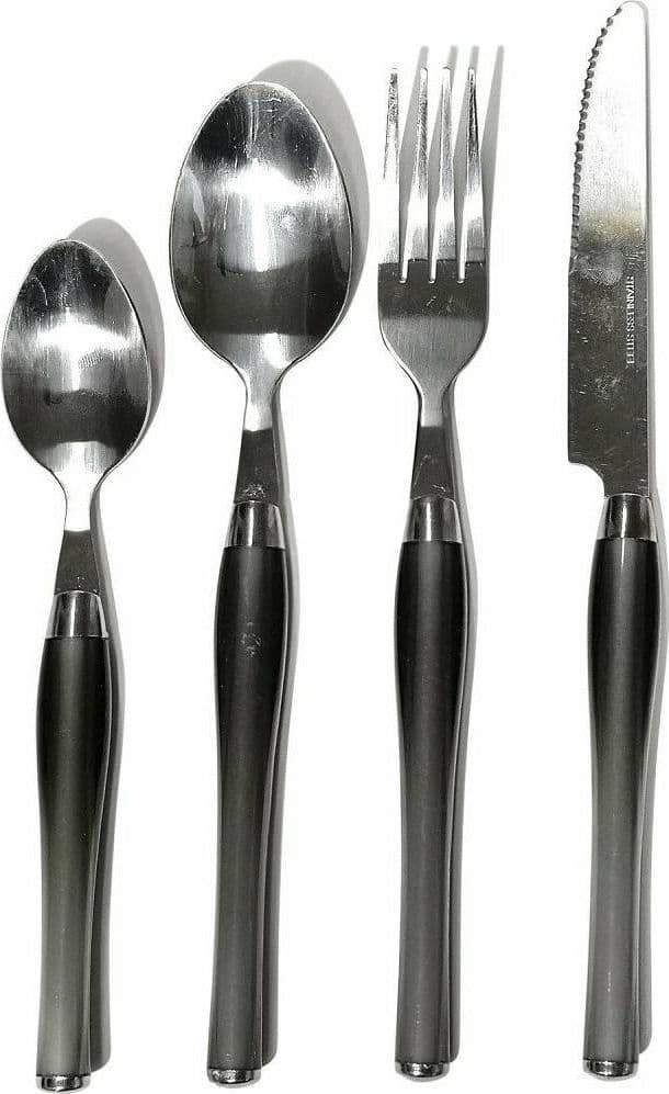 SERVIZIO DI POSATE 24 PEZZI NERO IN ACCIAIO INOX CON STAND SHARON TAVOLA CUCINA - 2