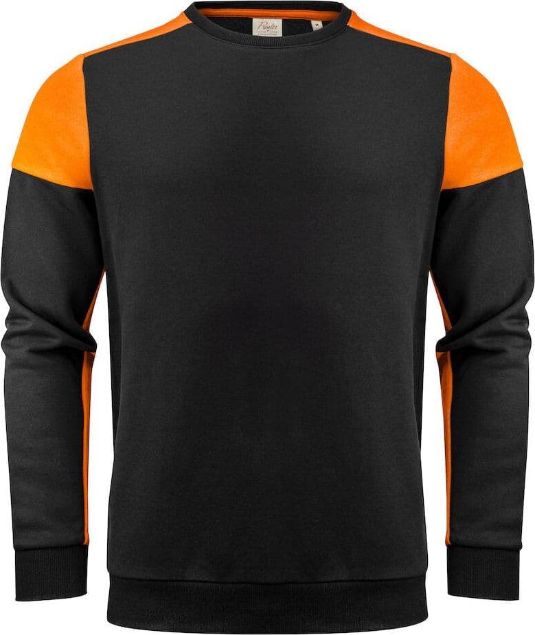 Felpa Bicolore Prime Nero Arancio Felpa Girocollo Misto Cotone Organico Poliestere Riciclato Ecosostenibile - 2