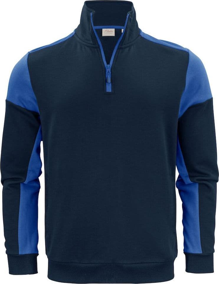 Felpa Bicolore Prime Blu Royal Felpa Mezza Zip Misto Cotone Organico Poliestere Riciclato Ecosostenibile - 2