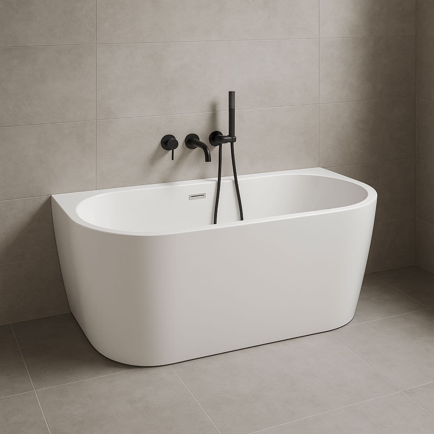 Vasca Da Bagno Filo Parete Semicircolare Acrilico Bianco Lucido 150 x 80 x 58 cm - 4