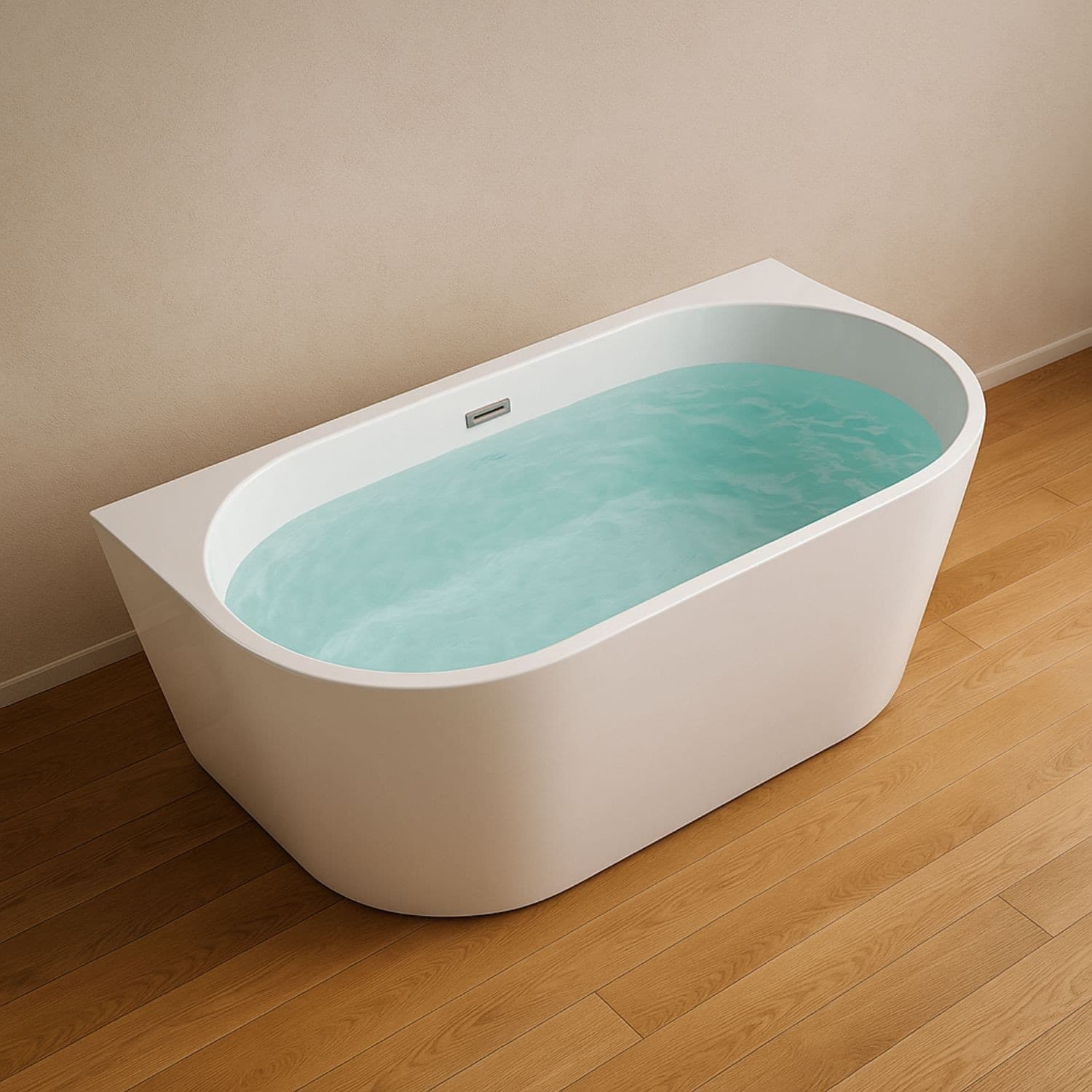Vasca Da Bagno Filo Parete Semicircolare Acrilico Bianco Lucido 150 x 80 x 58 cm - 5