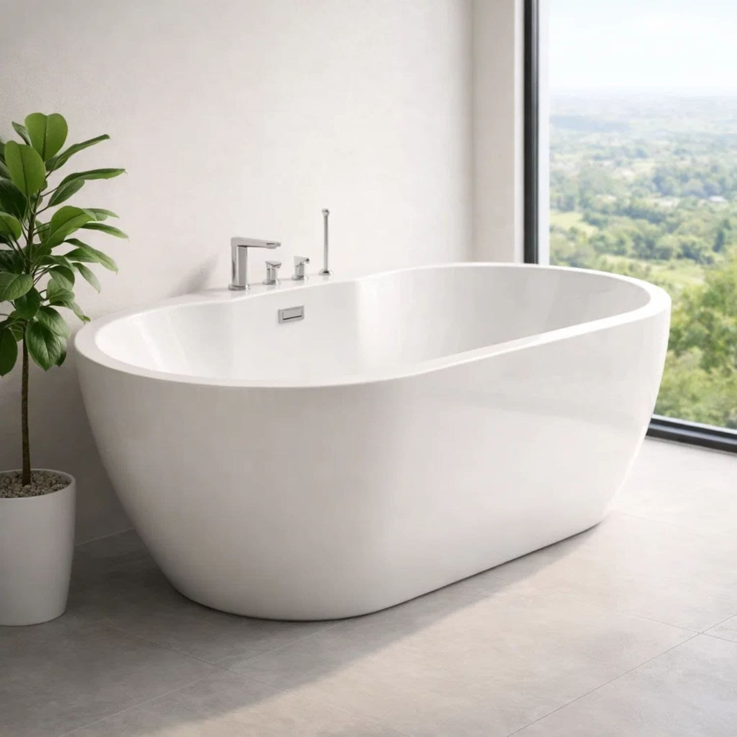 Vasca Da Bagno Free Standing Ovale In Acrilico Bianco Lucido - 4
