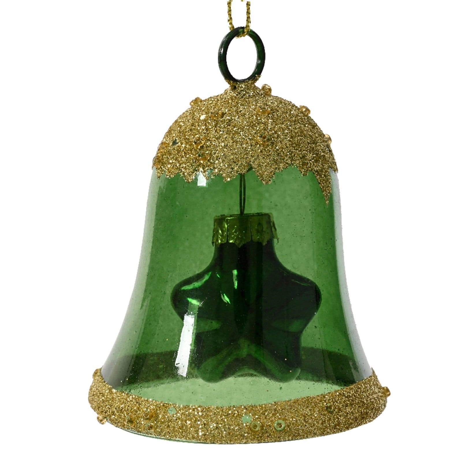 Pendaglio a forma di campana con stella verde per albero di natale h 7,5 cm
