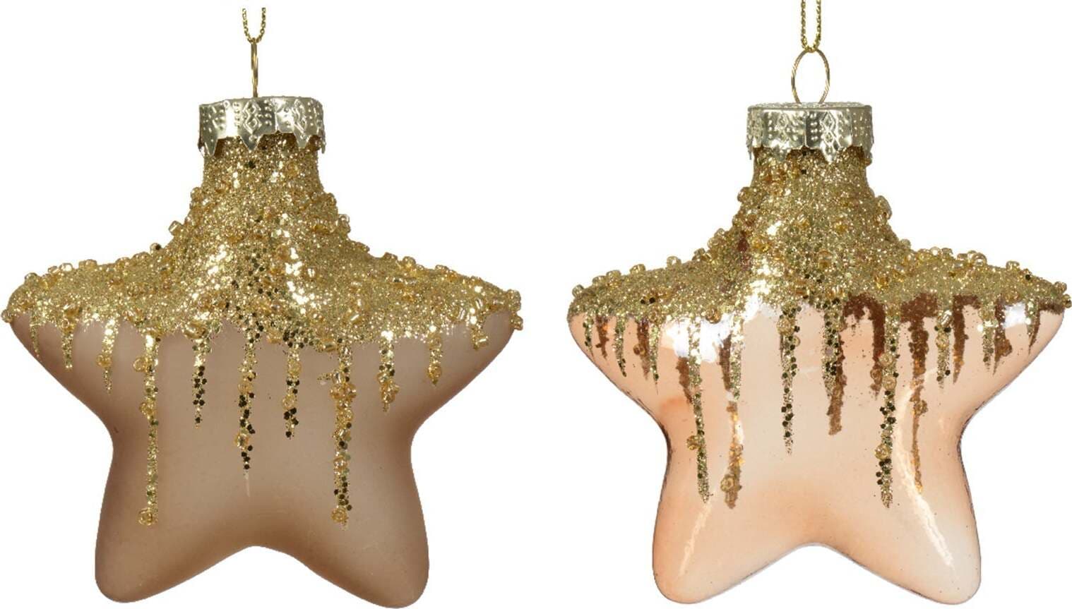 Palline a forma di stella in vetro per albero di natale marrone chiaro, confezione da 2 pezzi