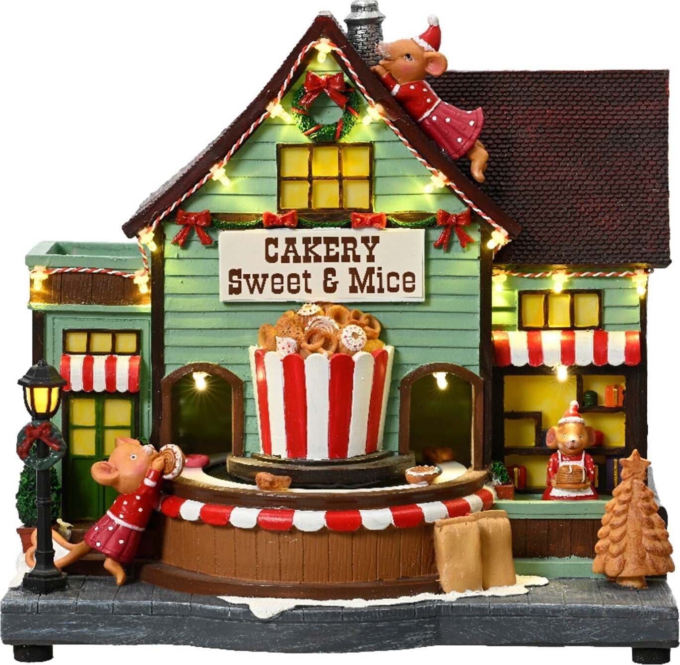 Scena animata a Led  pasticceria con topolini con luci 24,5 cm