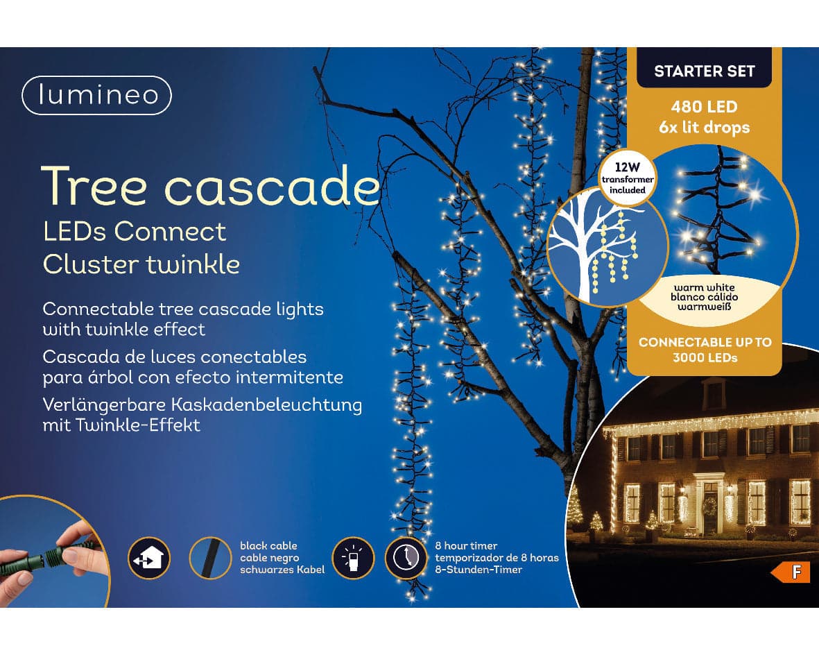 Cascata a LED rami a luce calda decorazione per esterno da 200 cm in Catene luminose per interni MagiediNatale.it - Altamura, commercioVirtuoso.it