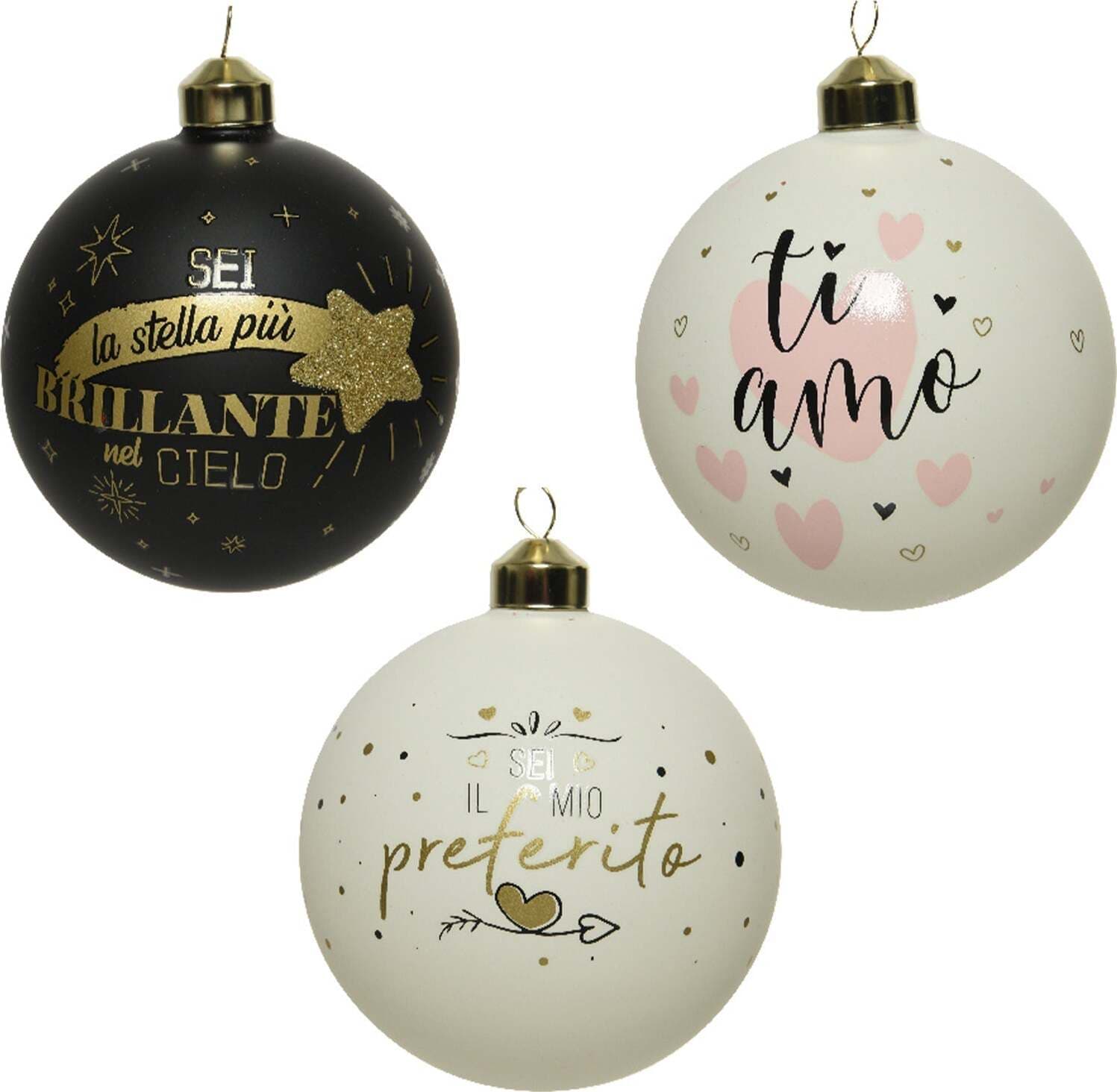 Palline per albero di Natale in vetro decorate con Scritte da 10 cm, confezione 3 pezzi