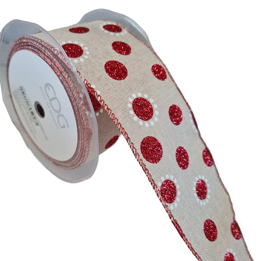 Nastro a pois per decorazioni e confezioni natalizie, da 60 mm x 10 metri in Tessuti MagiediNatale.it - Altamura, commercioVirtuoso.it