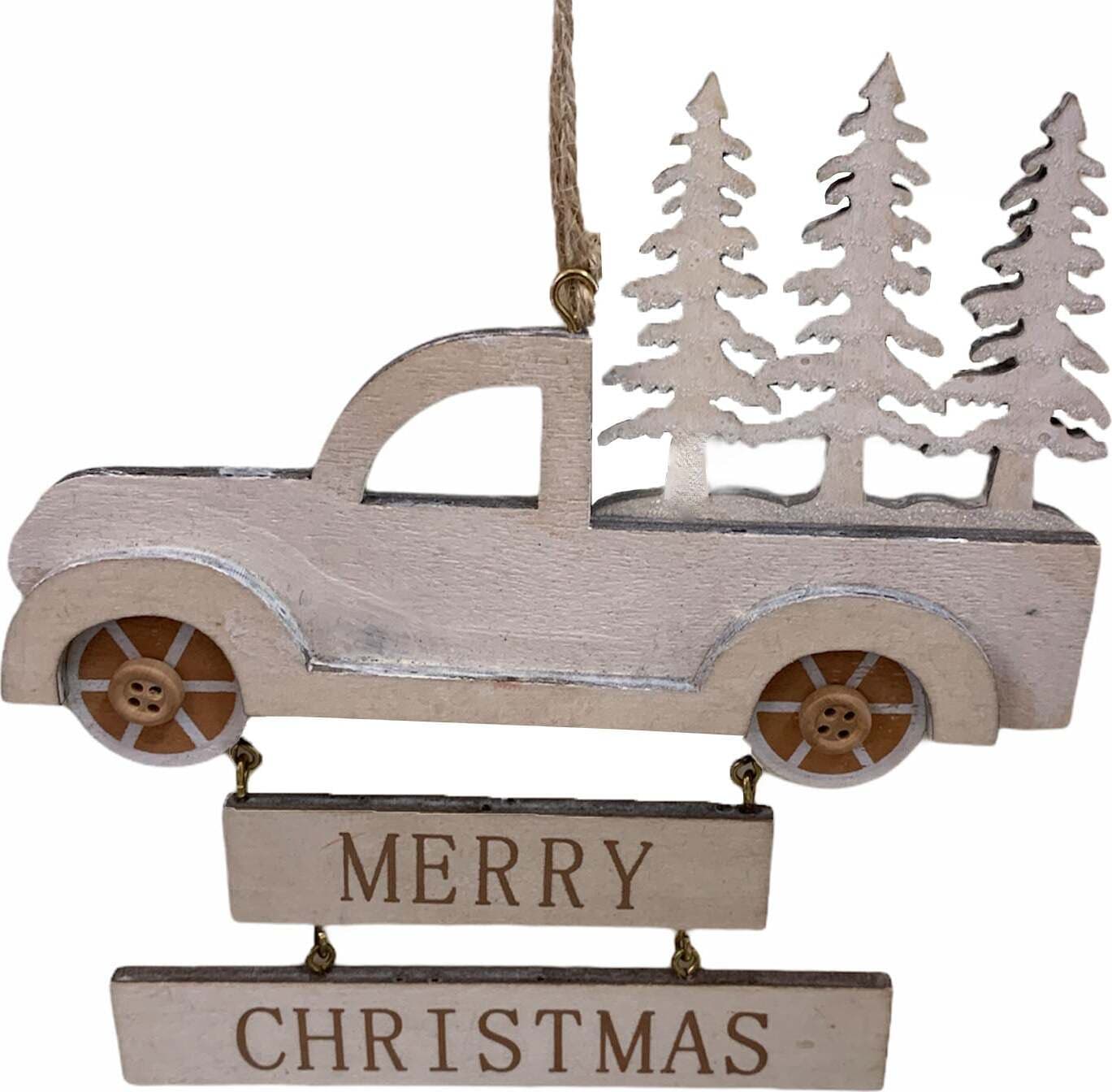 Pendaglio Camion in legno merry x-mas h 15 cm per albero di natale