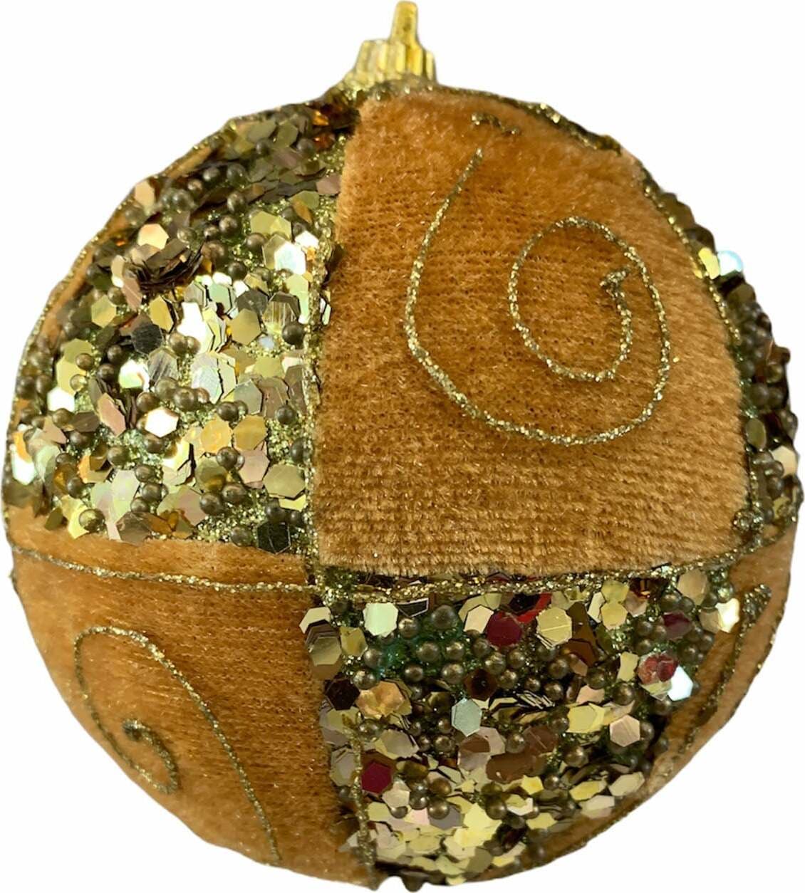 3 palline per albero di natale in velluto Oro con paillettes da Ø 7 cm pendaglio decorato