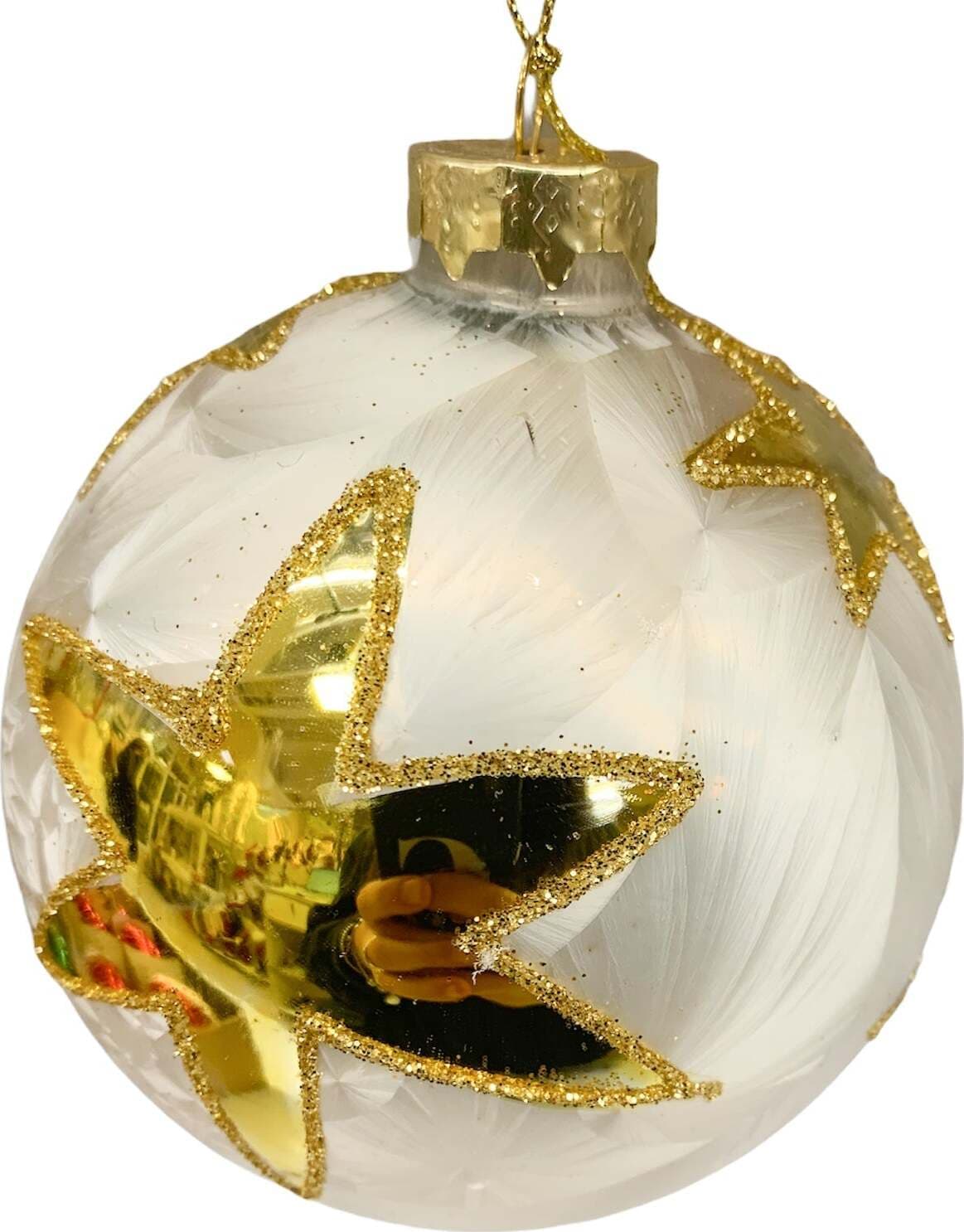 8 Palline per albero di natale in vetro bianco ed oro da Ø 10 cm pendaglio decorato