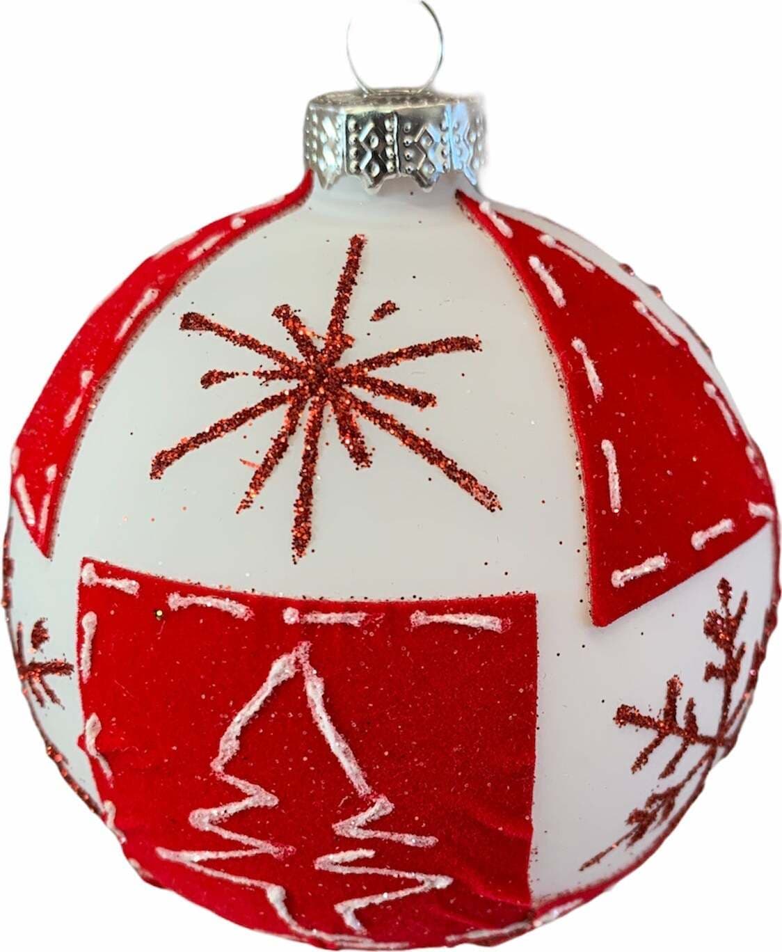 15 Palline per albero di natale in vetro bianco e velluto rosso da Ø 8 cm pendaglio decorato