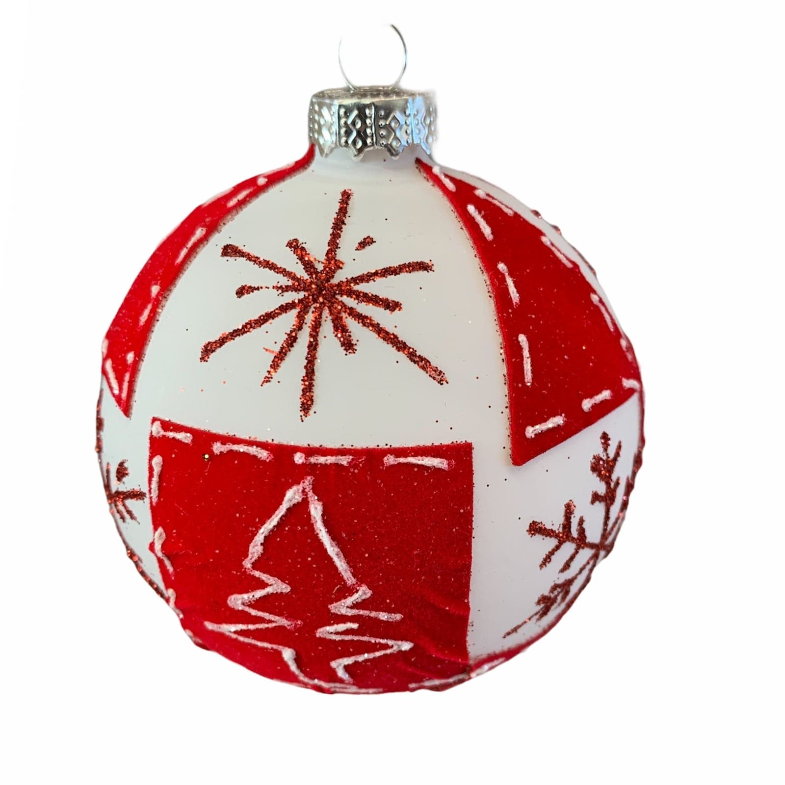 15 Palline per albero di natale in vetro bianco e velluto rosso da Ø 8 cm pendaglio decorato in Palle e palline MagiediNatale.it - Altamura, commercioVirtuoso.it