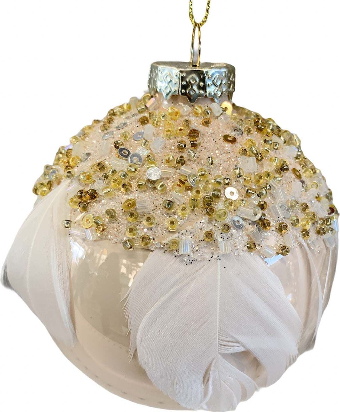 3 Palline per albero di natale in vetro con piume da Ø 8 cm Collezione EDG 2020