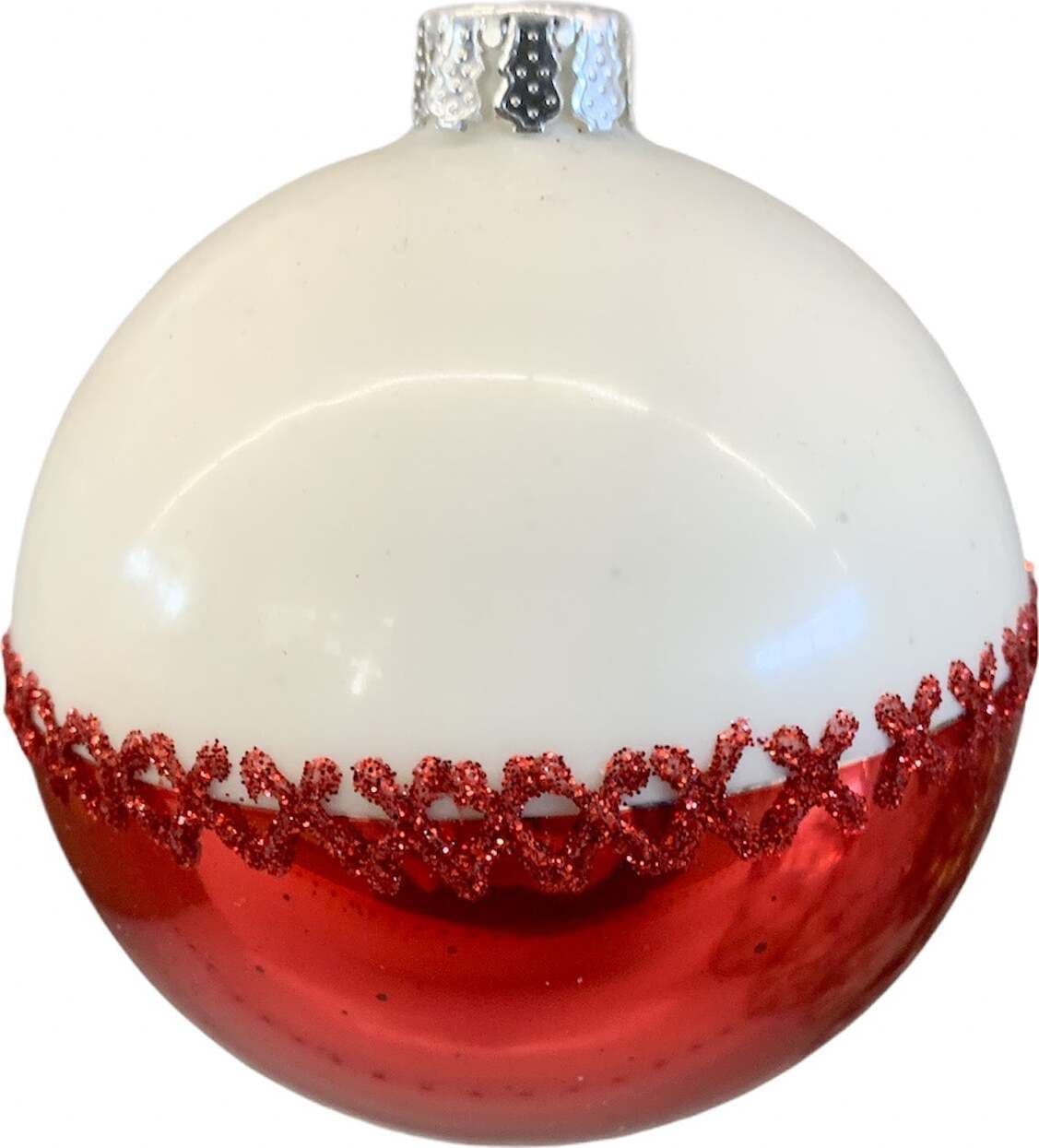 4 Palline per albero di natale in vetro bianco e rosso da Ø 8 cm pendaglio decorato