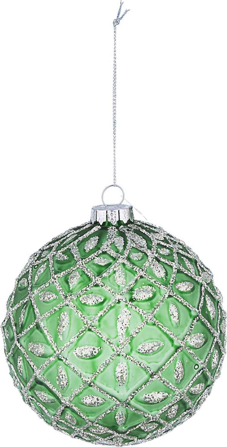 4 palline per albero di natale in vetro Verde con Glitter Argento da Ø 10 cm