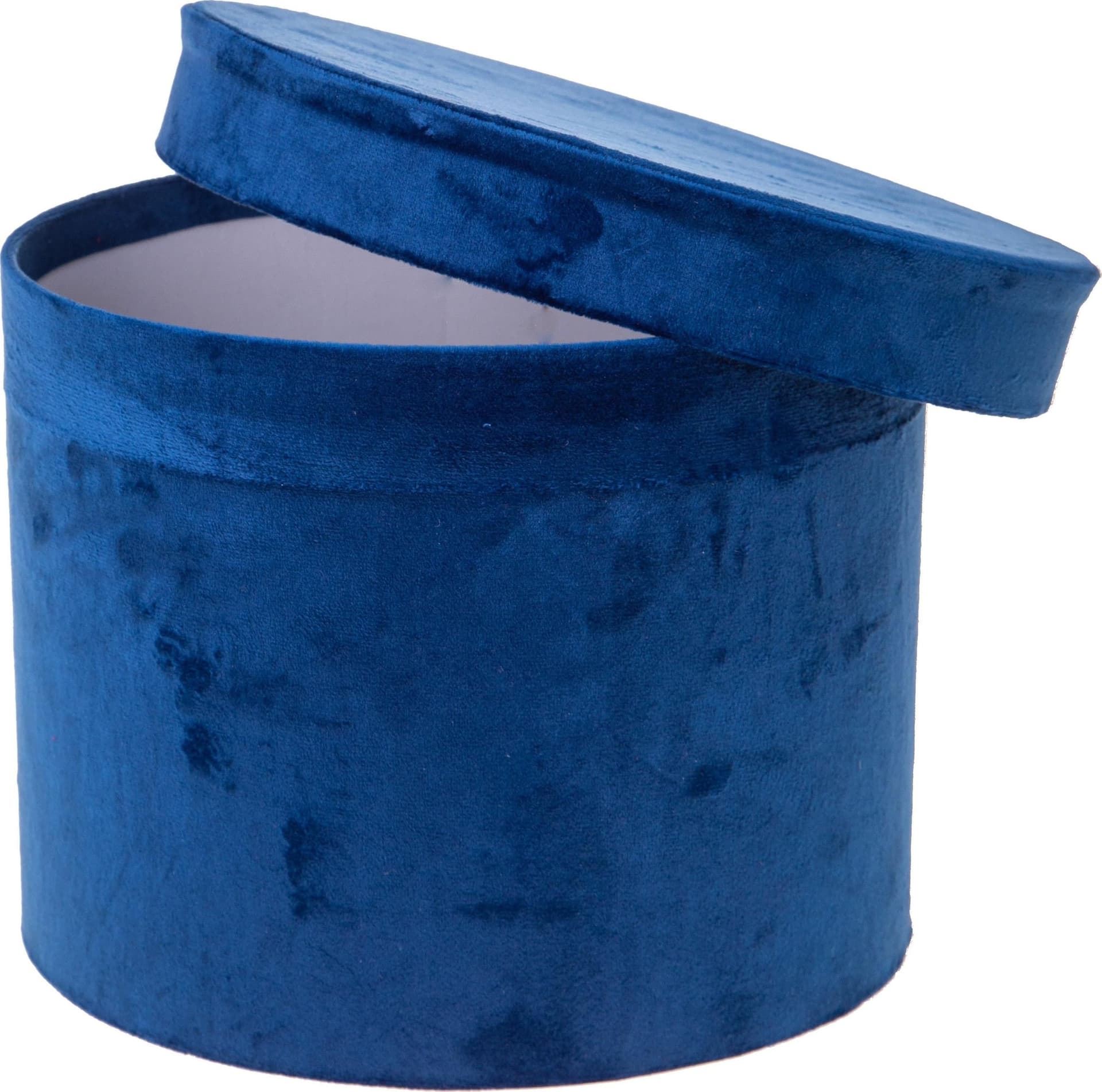 Cappelleria con coperchio azzurra in velluto per decorazioni interne h 20 cm