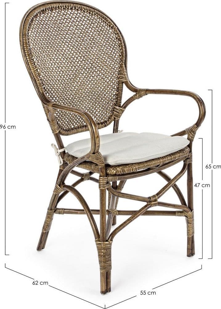 Sedia "Edelina" con rattan, per arredo interno con braccioli, 55 x 62 x h 96 cm in Sedie Decor Space - Altamura, commercioVirtuoso.it