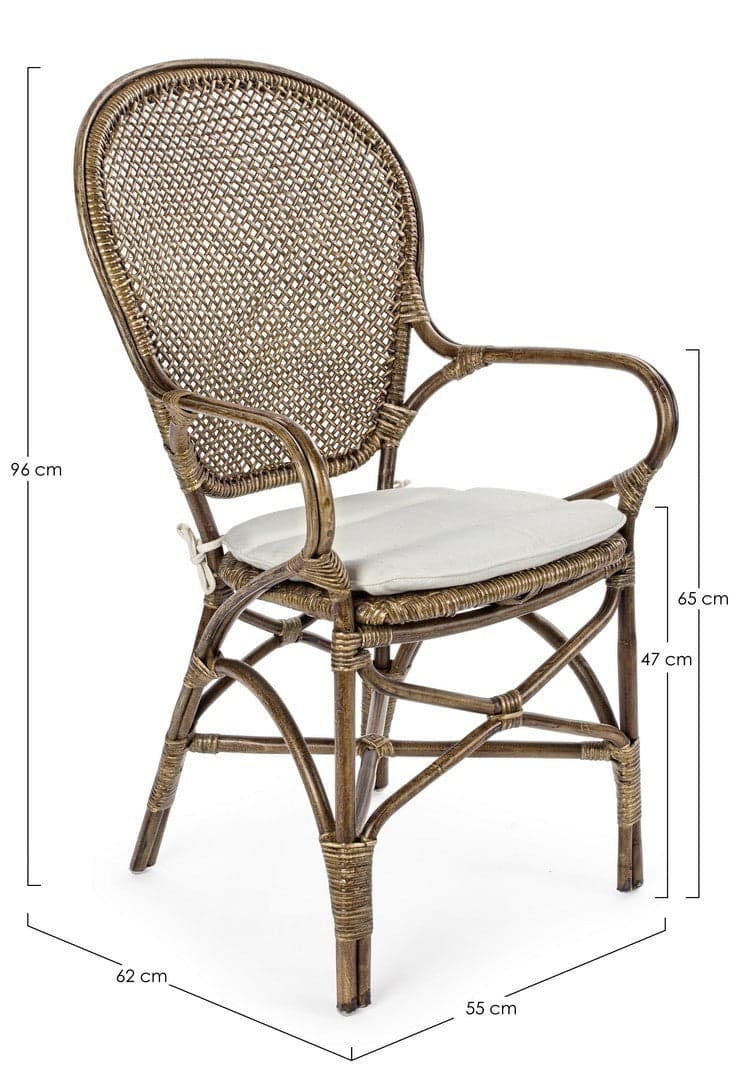 Sedia "Edelina" con rattan, per arredo interno con braccioli, 55 x 62 x h 96 cm in Sedie Decor Space - Altamura, commercioVirtuoso.it