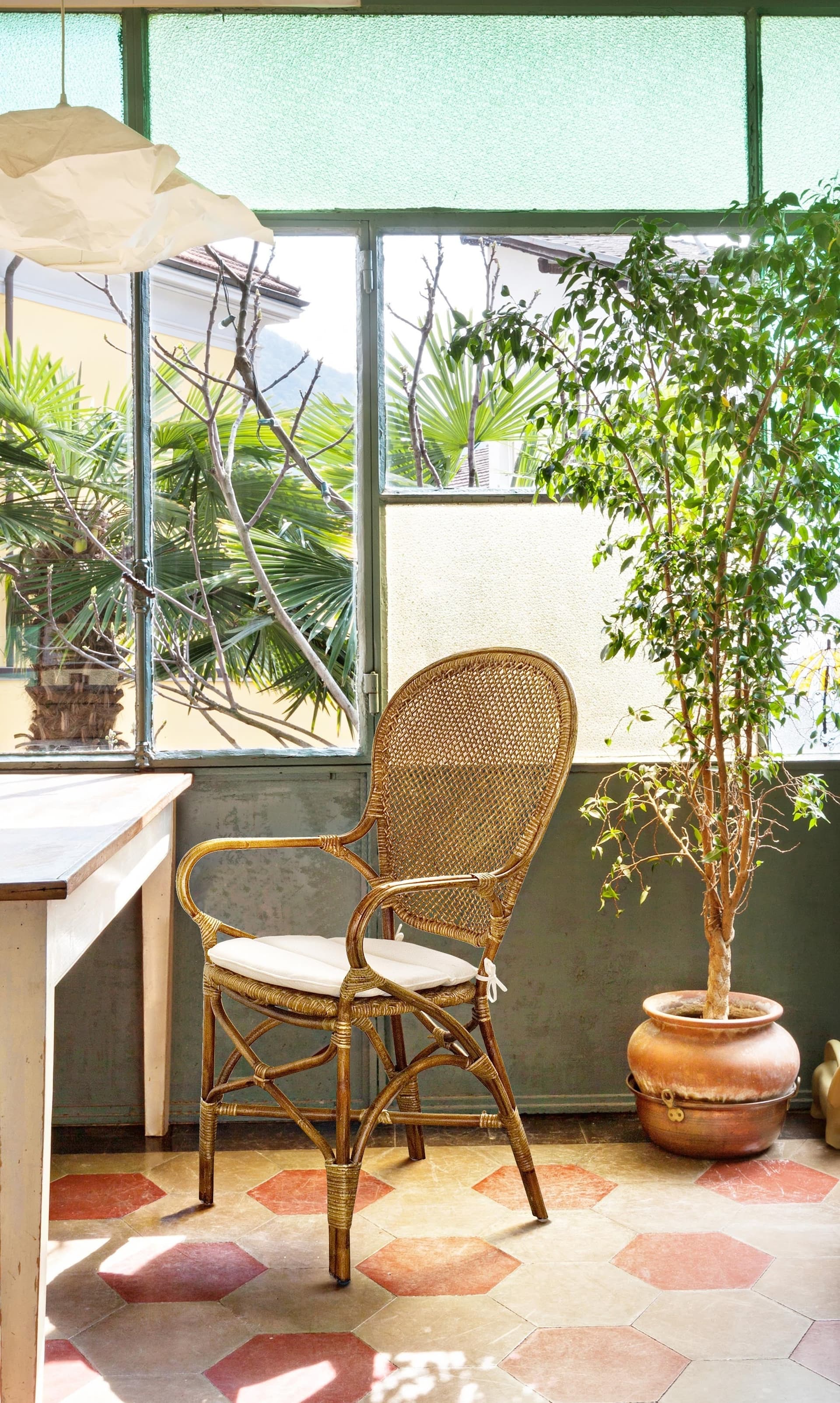 Sedia "Edelina" con rattan, per arredo interno con braccioli, 55 x 62 x h 96 cm in Sedie Decor Space - Altamura, commercioVirtuoso.it