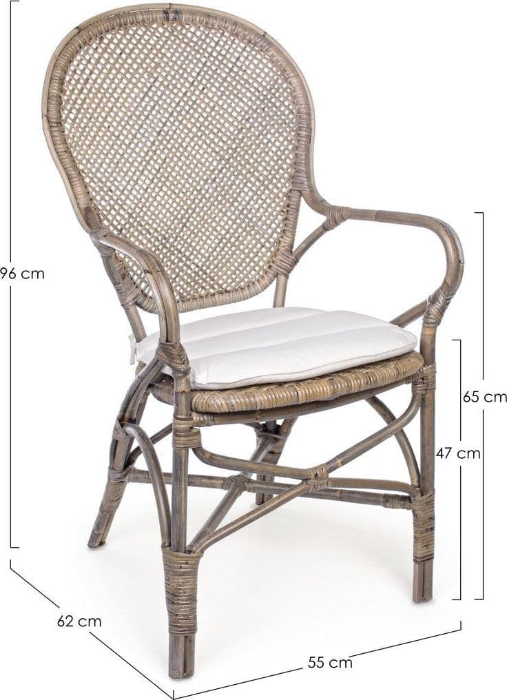Sedia "Edelina" con rattan, per arredo interno con braccioli, 55 x 62 x h 96 cm in Sedie Decor Space - Altamura, commercioVirtuoso.it