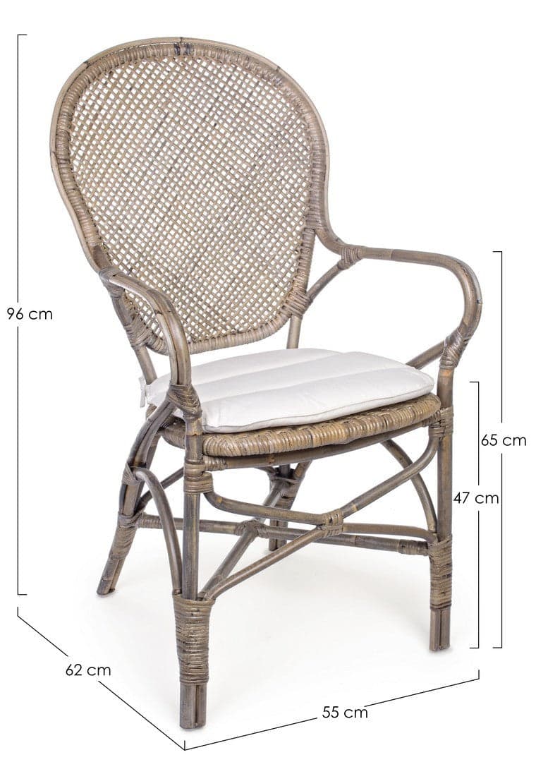 Sedia "Edelina" con rattan, per arredo interno con braccioli, 55 x 62 x h 96 cm in Sedie Decor Space - Altamura, commercioVirtuoso.it