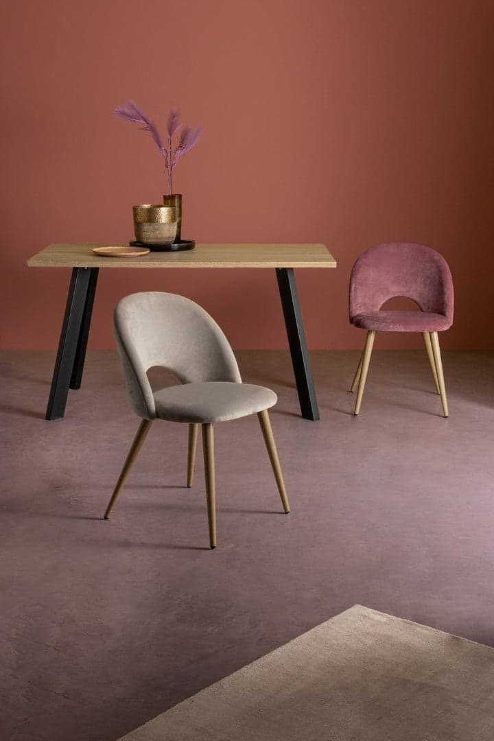 Sedia "Linzey" con gambe in acciaio verniciate effetto legno naturale, per arredo interno 53 x 60 x h 82 cm in Sedie Decor Space - Altamura, commercioVirtuoso.it