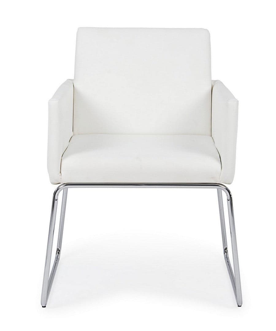 Sedia "Sixty Text" con struttura in acciaio e compensato, per arredo interno con braccioli, 60 x 54 x h 80,5 cm in Sedie Decor Space - Altamura, commercioVirtuoso.it