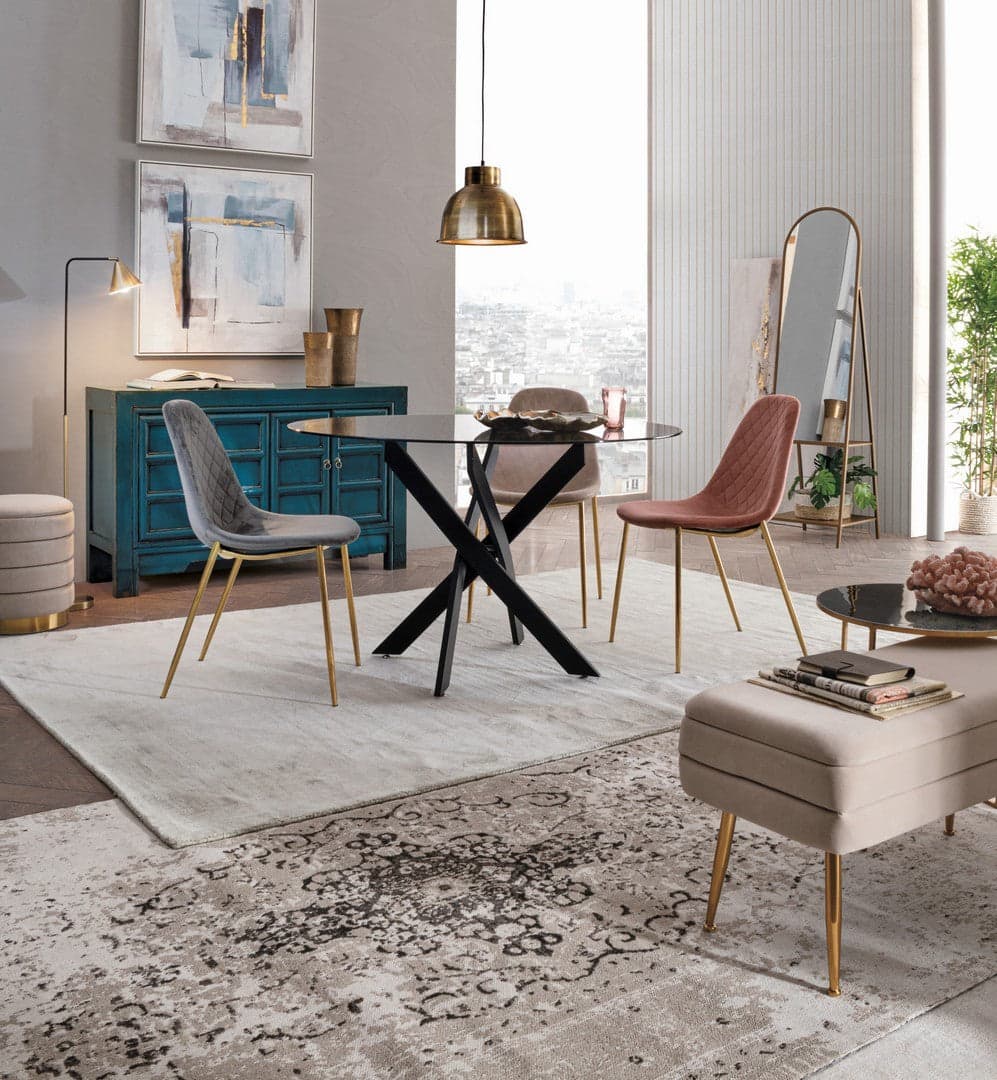 Sedia "Terry" con gambe in tubolare di acciaio con cromatura dorata, per arredo interno 48 x 55 x h 85 cm in Sedie Decor Space - Altamura, commercioVirtuoso.it