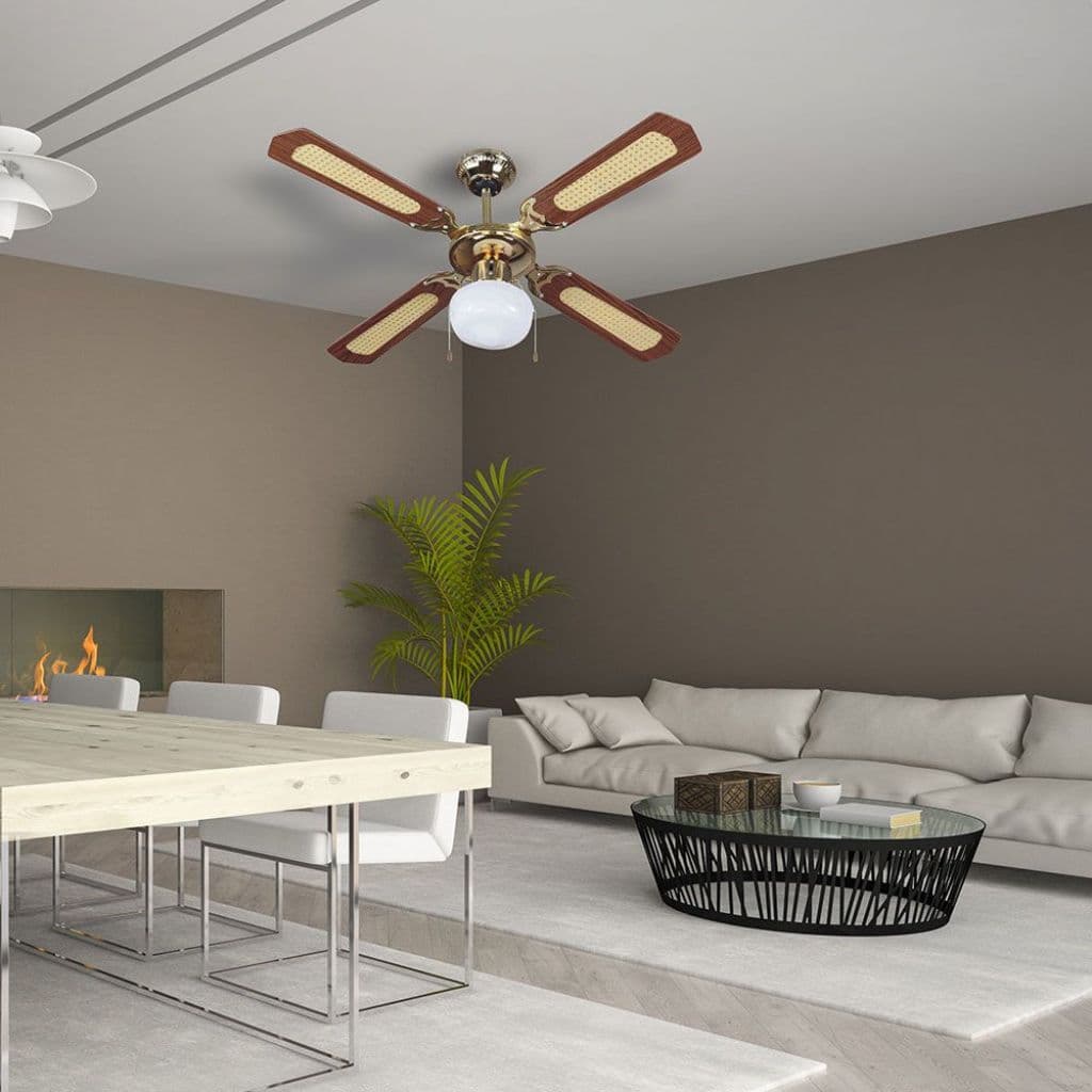 Ventilatore a soffitto vintage con 4 pale in legno e luce 70 w Ø 130 cm Noce Fai da te/Prodotti per la costruzione/Riscaldamento e raffreddamento/Sistemi mobili di climatizzazione/Ventilatori/Ventilatori a piantana Decor Space - Altamura, Commerciovirtuoso.it