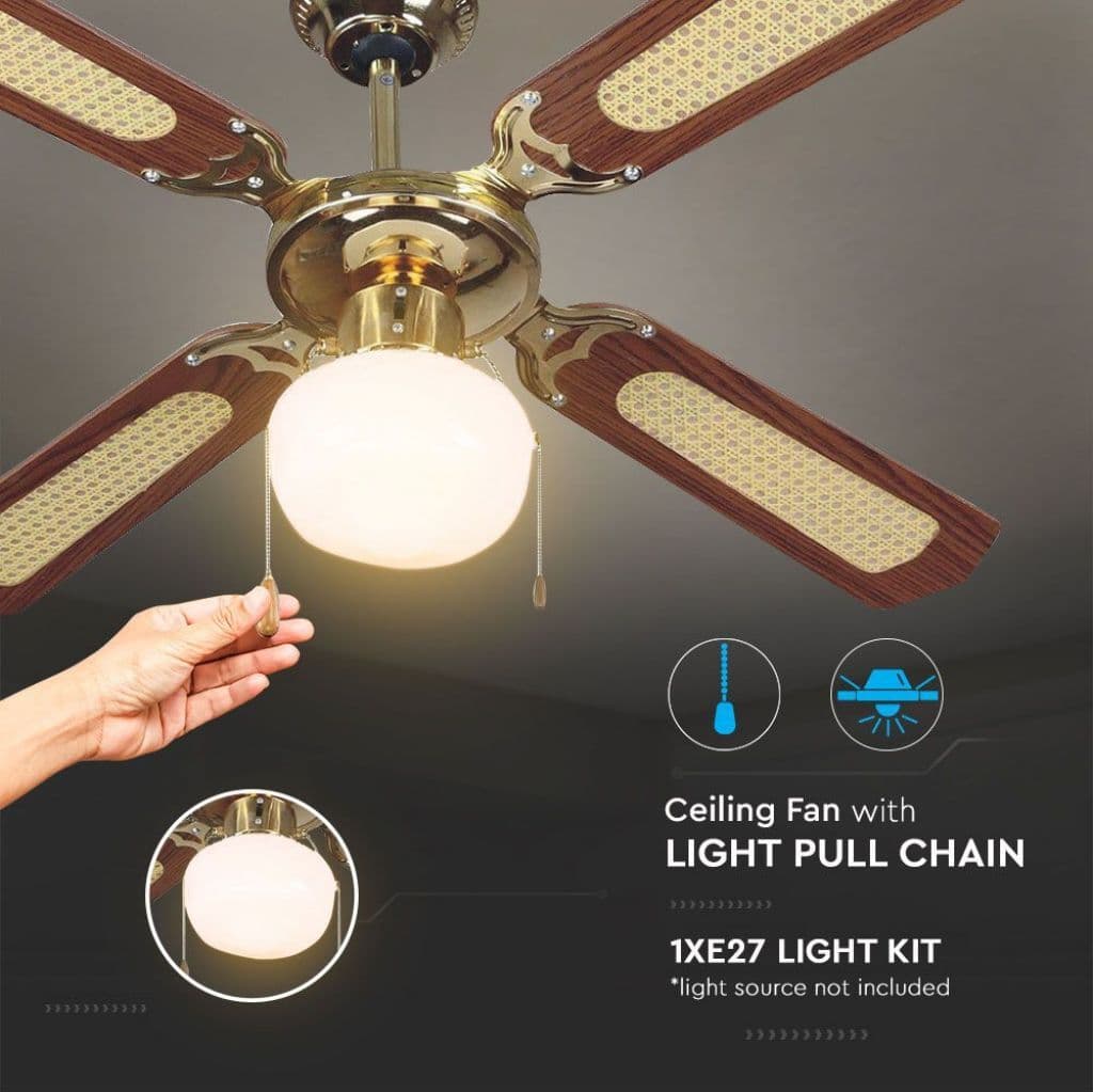 Ventilatore a soffitto vintage con 4 pale in legno e luce 70 w Ø 130 cm Noce Fai da te/Prodotti per la costruzione/Riscaldamento e raffreddamento/Sistemi mobili di climatizzazione/Ventilatori/Ventilatori a piantana Decor Space - Altamura, Commerciovirtuoso.it