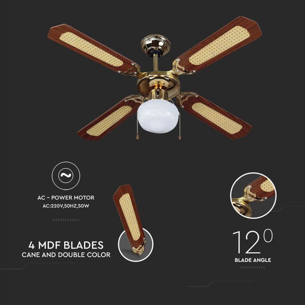 Ventilatore a soffitto vintage con 4 pale in legno e luce 70 w Ø 130 cm Noce Fai da te/Prodotti per la costruzione/Riscaldamento e raffreddamento/Sistemi mobili di climatizzazione/Ventilatori/Ventilatori a piantana Decor Space - Altamura, Commerciovirtuoso.it