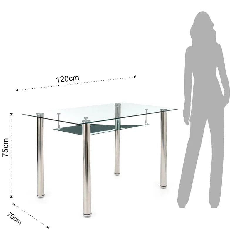 Tavolo scrittoio, in vetro trasparente, con ripiano e gambe in metallo cromato, per arredamento interni in Credenze Decor Space - Altamura, commercioVirtuoso.it