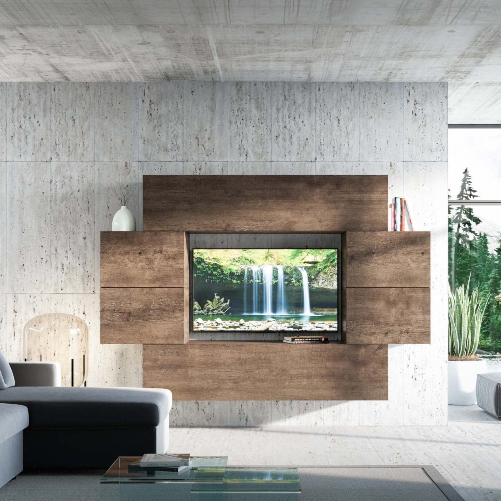 Parete attrezzata per soggiorno porta TV con ripiani per arredamento camere ed interni 236 cm in Pareti attrezzate Decor Space - Altamura, commercioVirtuoso.it