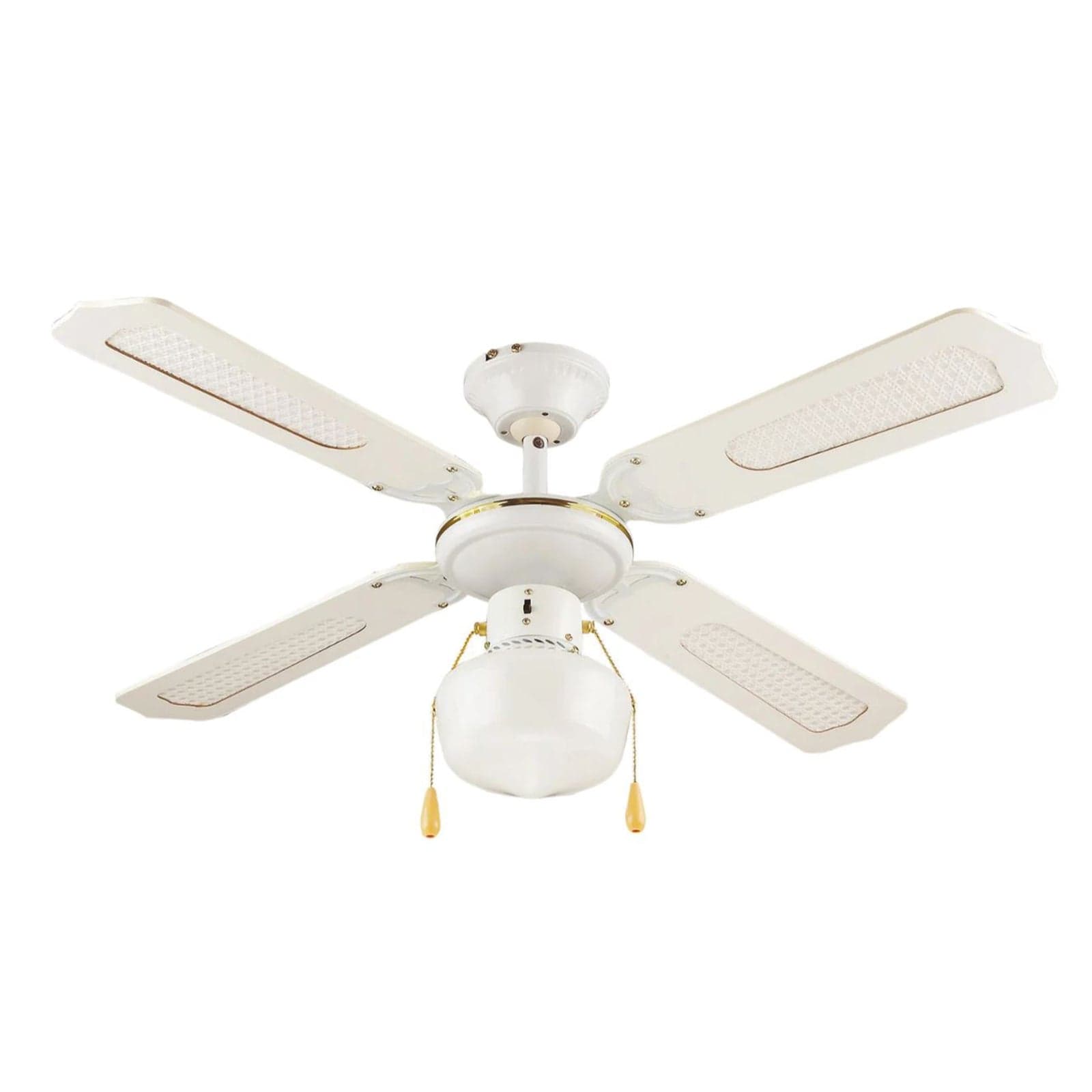 Ventilatore a soffitto vintage con 4 pale in legno e luce 70 w Ø 130 cm Bianco in Ventilatori a piantana Decor Space - Altamura, commercioVirtuoso.it