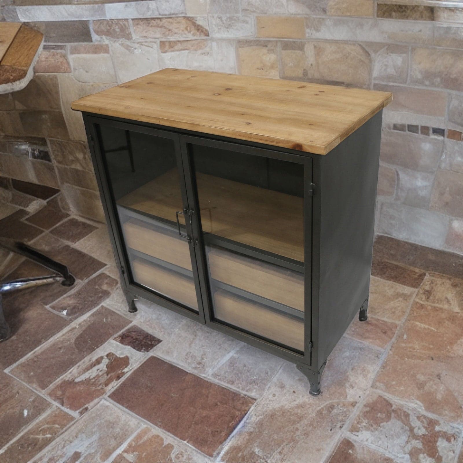Mobile in metallo e legno con 4 cassetti e 2 ante, per interno, 84 x 44 x 82,5 cm - 2