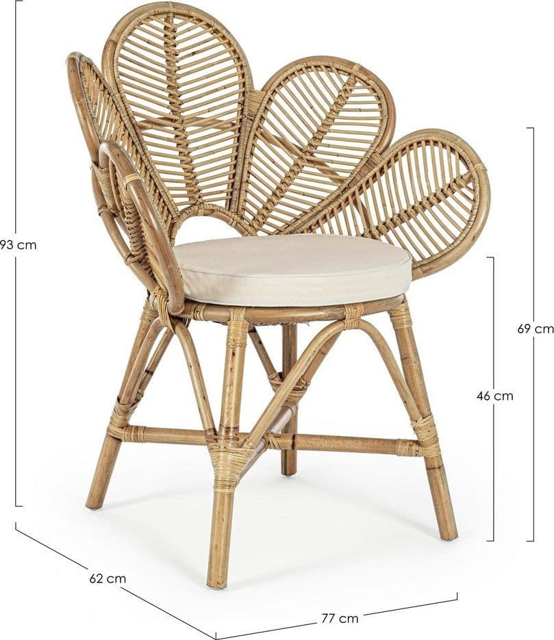 Sedia "Flores" con rattan, per arredo interno con braccioli, 77 x 62 x h 93 cm in Sedie Decor Space - Altamura, commercioVirtuoso.it