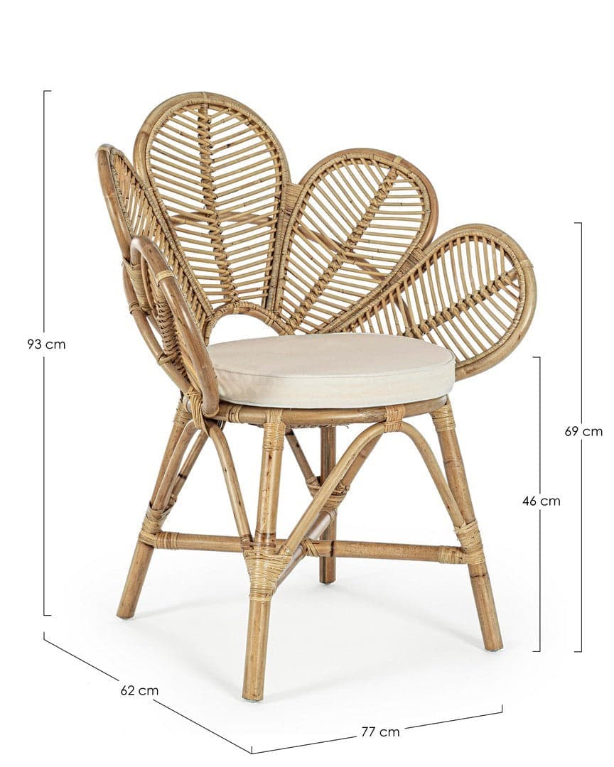 Sedia "Flores" con rattan, per arredo interno con braccioli, 77 x 62 x h 93 cm in Sedie Decor Space - Altamura, commercioVirtuoso.it