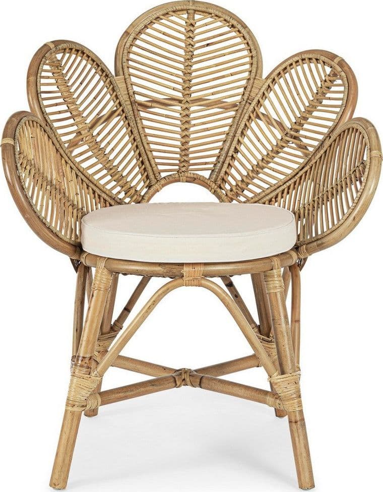 Sedia "Flores" con rattan, per arredo interno con braccioli, 77 x 62 x h 93 cm in Sedie Decor Space - Altamura, commercioVirtuoso.it