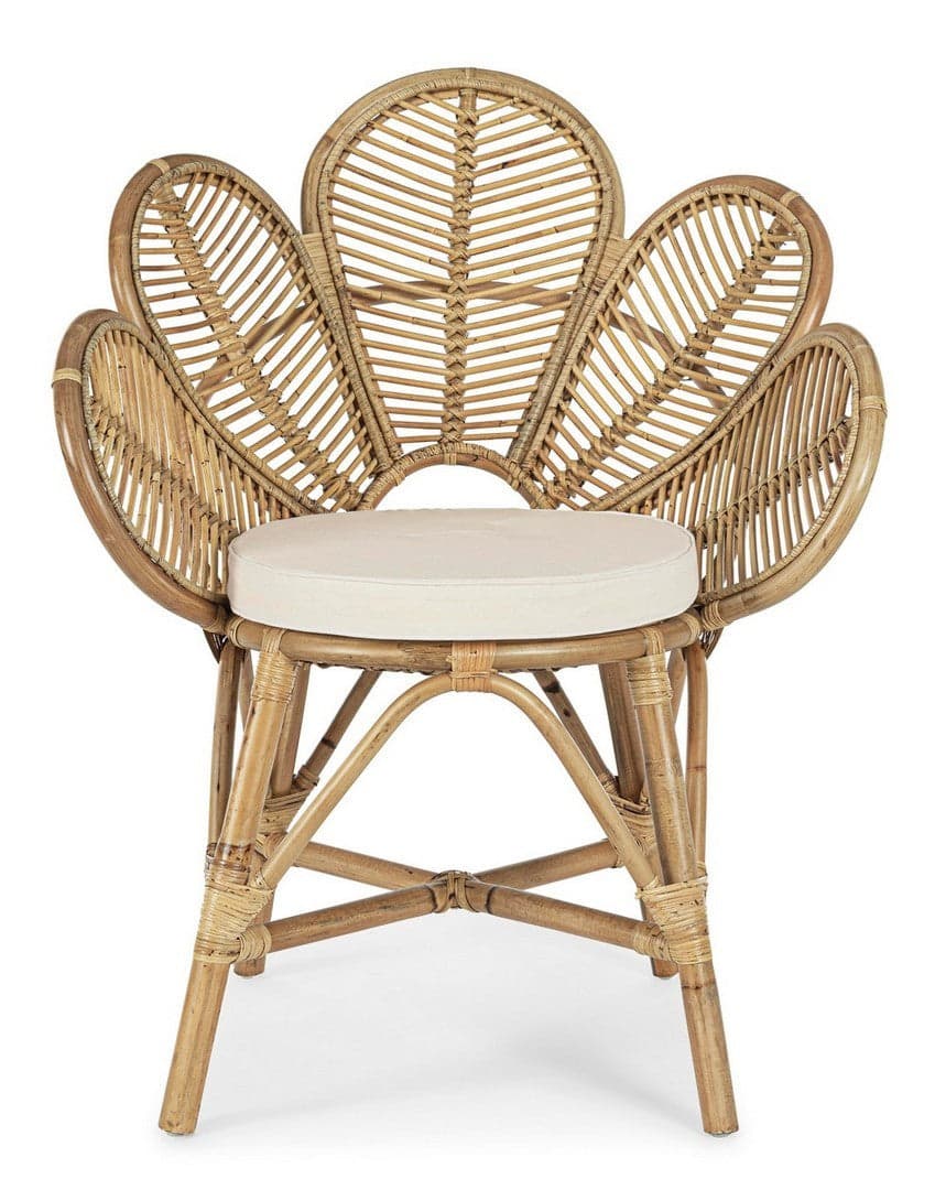 Sedia "Flores" con rattan, per arredo interno con braccioli, 77 x 62 x h 93 cm in Sedie Decor Space - Altamura, commercioVirtuoso.it