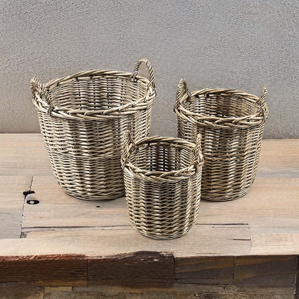 Cesti rotondi portaoggetti intrecciati in vimini, con manici, set da 3 pezzi Casa e cucina/Decorazioni per interni/Accessori decorativi/Soprammobili Decor Space - Altamura, Commerciovirtuoso.it