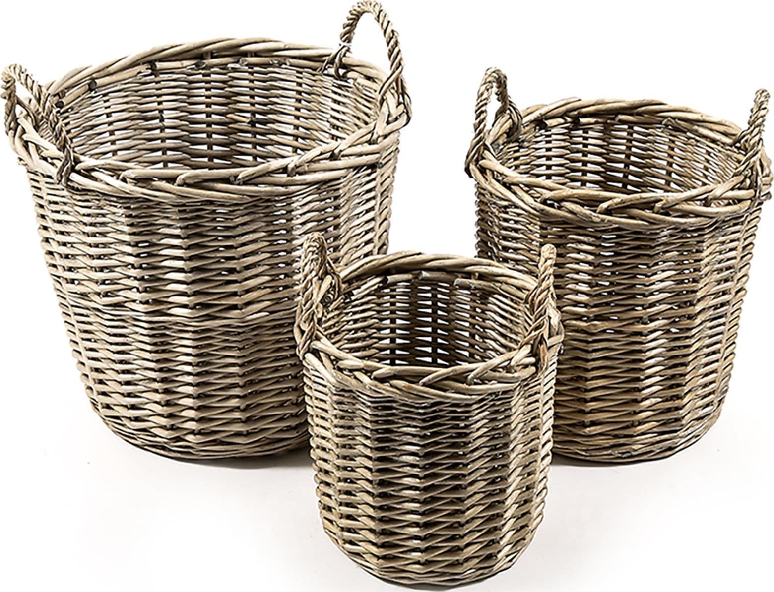 Cesti rotondi portaoggetti intrecciati in vimini, con manici, set da 3 pezzi in Soprammobili Decor Space - Altamura, commercioVirtuoso.it