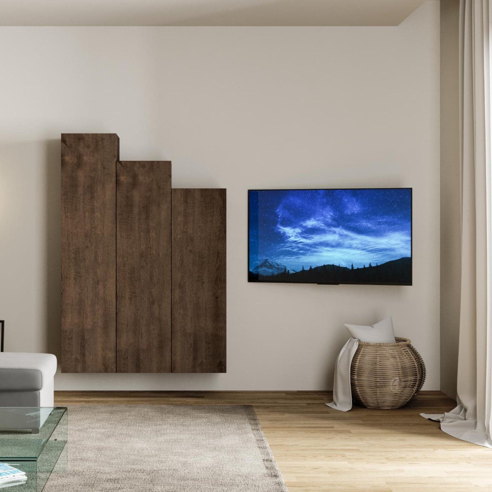 Parete attrezzata per soggiorno porta TV con ripiani per arredamento camere ed interni 120 cm in Pareti attrezzate Decor Space - Altamura, commercioVirtuoso.it