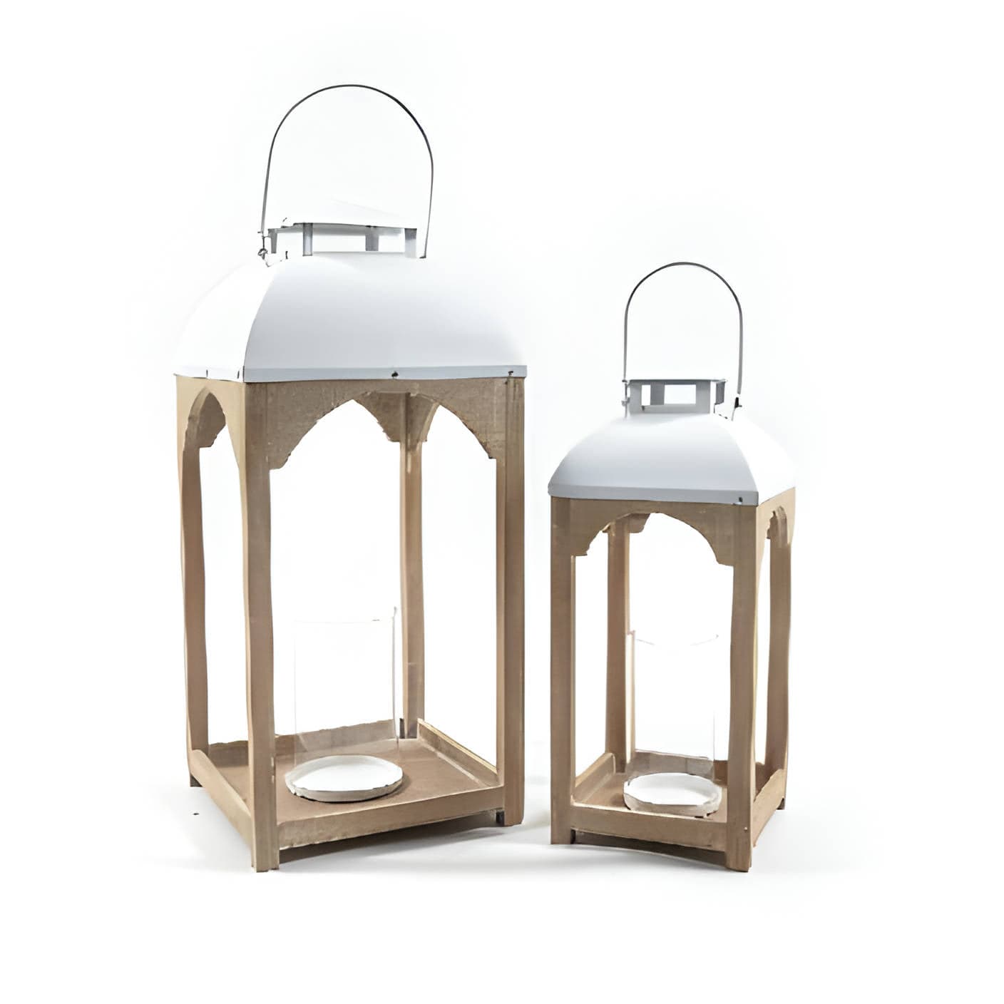 Lanterne decorative in legno e metallo, con bicchiere in vetro incluso, set da 2 pezzi in Lanterne Decor Space - Altamura, commercioVirtuoso.it