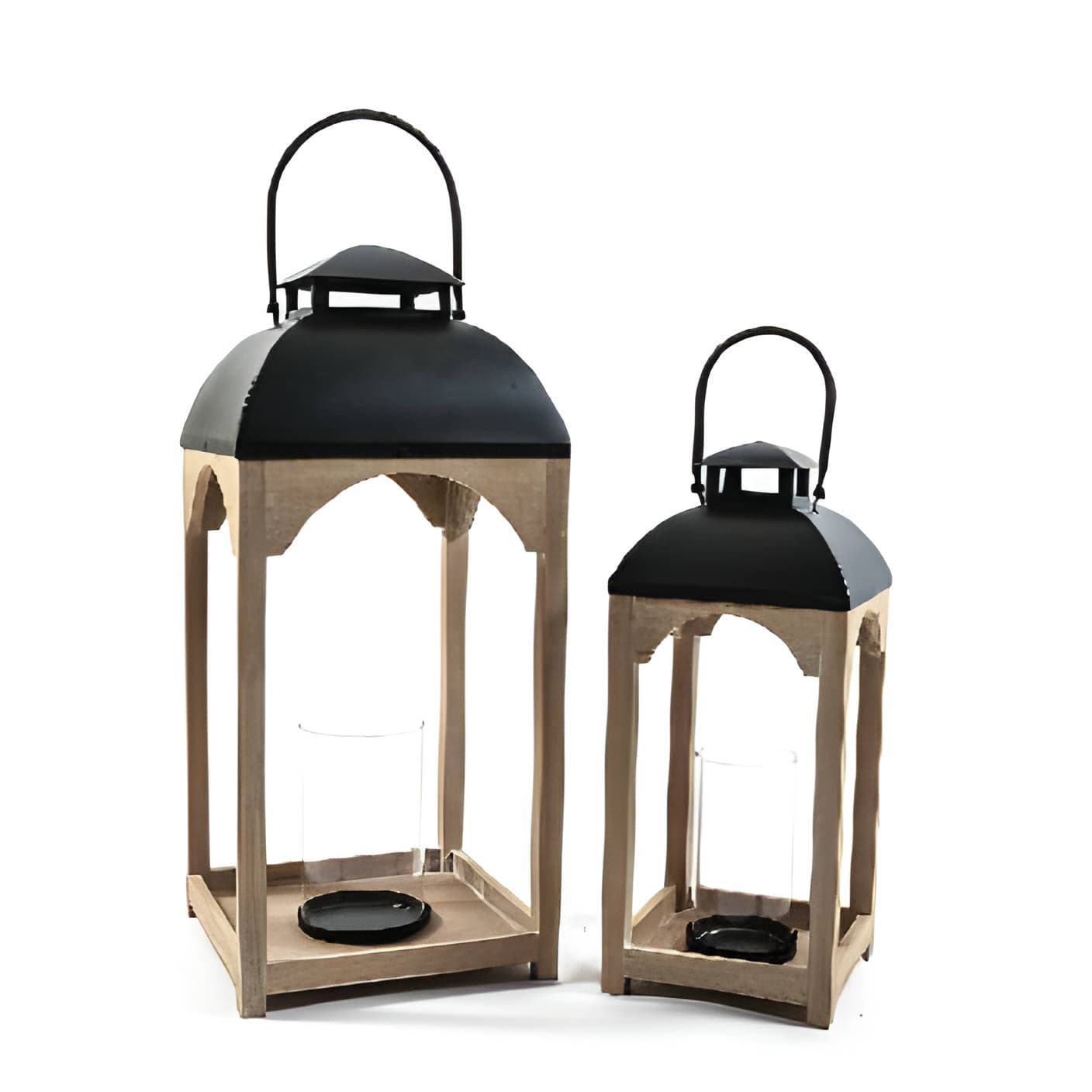 Lanterne decorative in legno e metallo, con bicchiere in vetro incluso, set da 2 pezzi in Lanterne Decor Space - Altamura, commercioVirtuoso.it