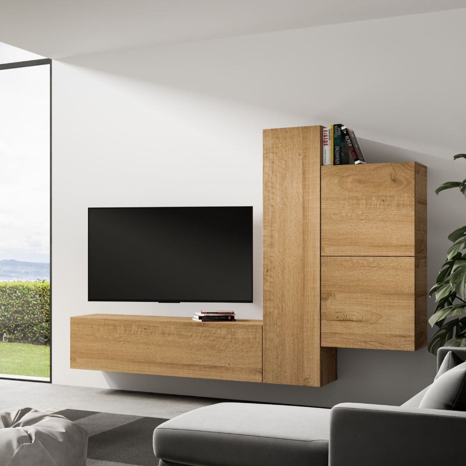 Parete attrezzata per soggiorno porta TV con ripiani per arredamento camere ed interni 254 cm in Pareti attrezzate Decor Space - Altamura, commercioVirtuoso.it